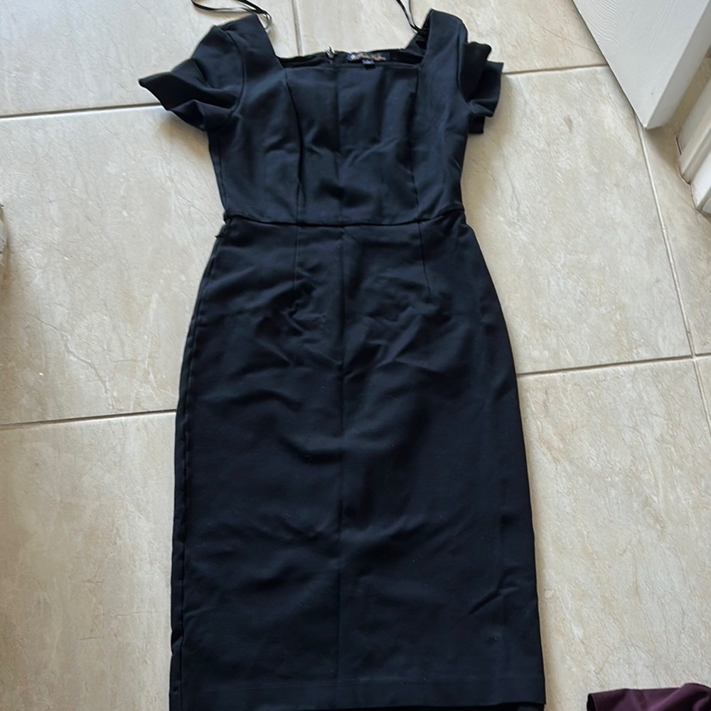 Brooks Brothers Black Sheath Midi Dress with Flutter Cap Sleeves